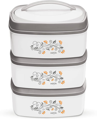 Milton Travel Mate Stackable 3-Pc Insulated Keep Hot/Cold Thermal Casseroles with Stainless Steel Inner, Easy to Carry and Store Pack, Grey